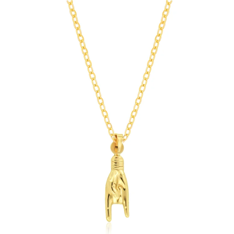 personalized engraved locket 9ct Yellow Plated Filled with Silver Horn Hand Pendant