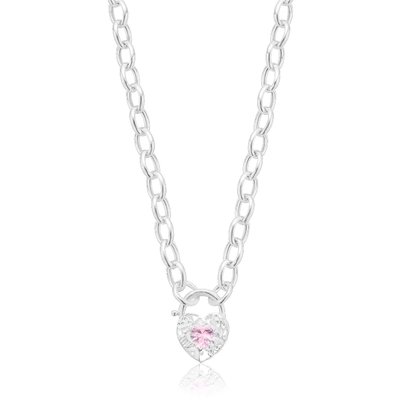 simple crystal pendant necklace Sterling Silver 45cm Pink Cubic Zirconia Necklace
