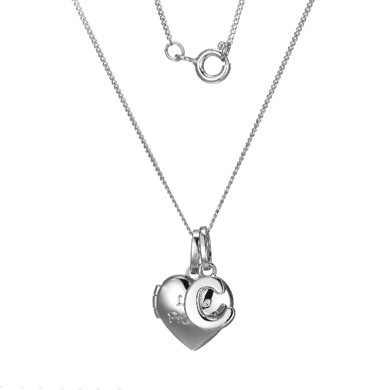 simple crystal earrings Sterling Silver Heart 40cm Locket & Initial C Children's Pendant