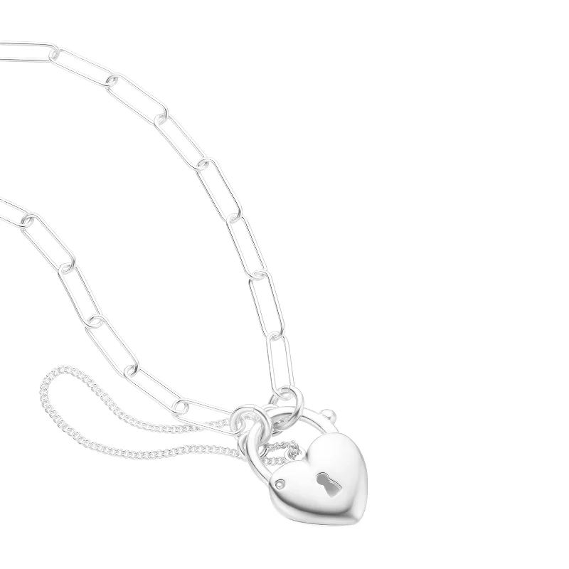 chunky silver hoop earrings Sterling Silver 45cm Heart Padlock Necklace