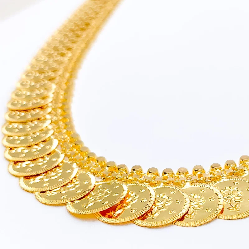 Dazzling Floral Coin 22k Gold Necklace