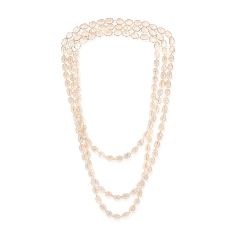 vintage locket necklace gold 8-9mm White Rice Pearl 162.5cm Long Necklace