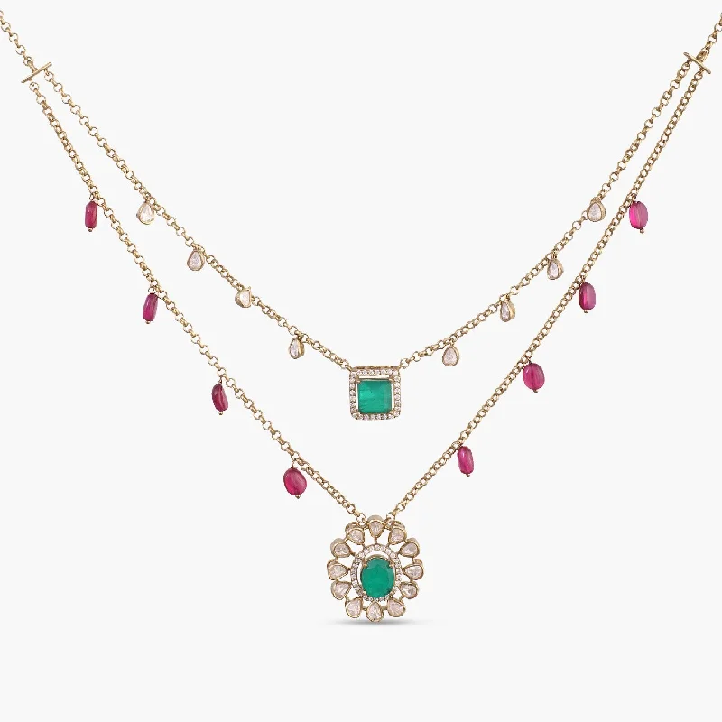 handmade gold nugget ring Aarzoo Moissanites and Gemstone Silver Layered Necklace