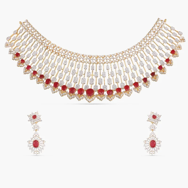 vintage locket necklace gold Adhira CZ Grand Silver Choker Set