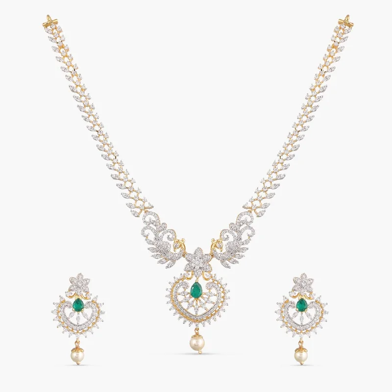 sterling silver angel wing pendant Aditi CZ Silver Necklace Set