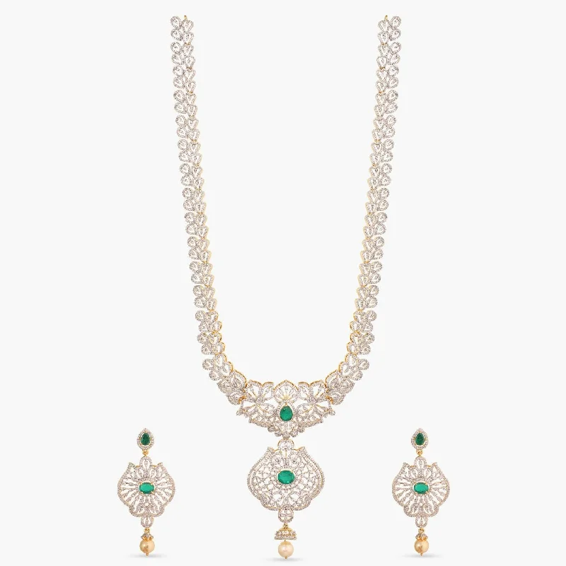 minimalist gold crescent moon necklace Advaya Grand CZ Silver Long Necklace Set