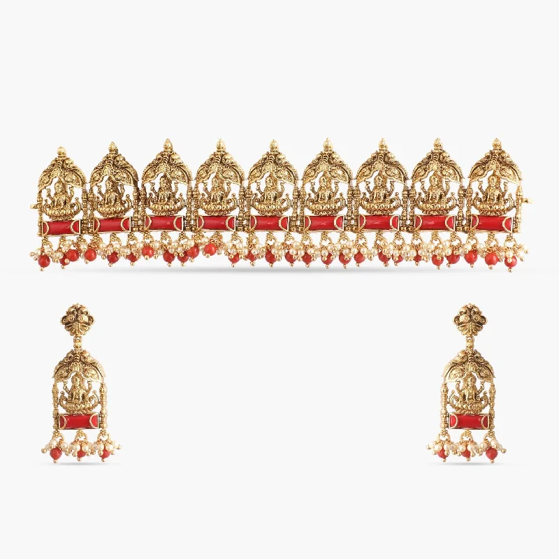rose gold anklet chain Adya Antique Temple Silver Choker Set