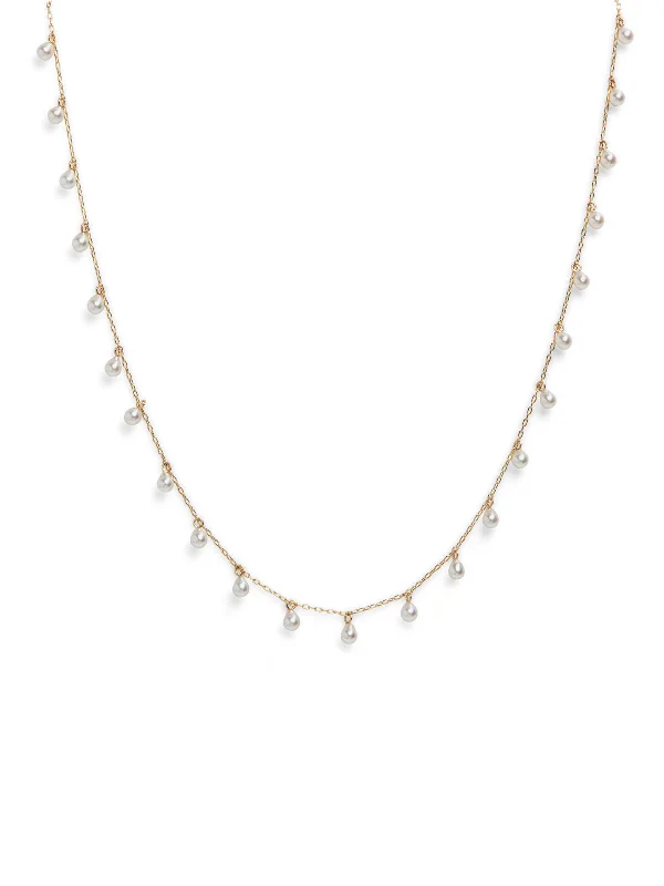 modern geometric earrings gold Akoya Pearl Drops Yellow Gold Chain Necklace