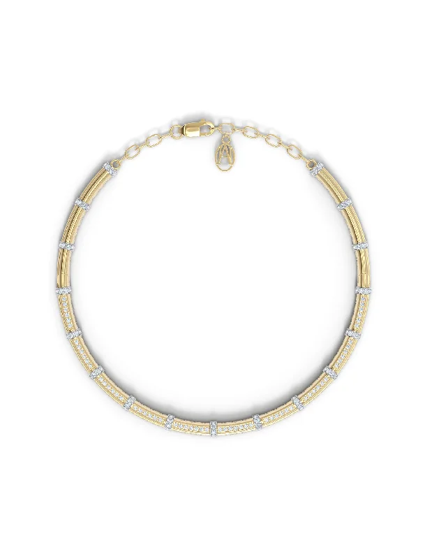 hammered sterling silver band The Flute, 18K Gold + Diamond Choker
