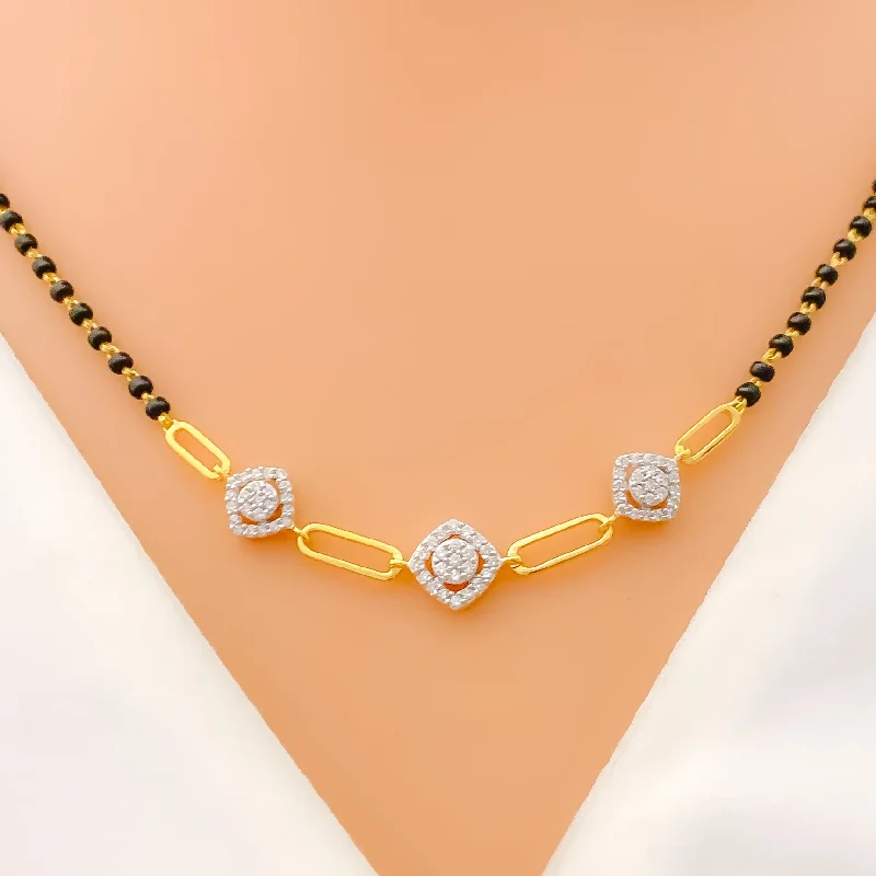 Alternating Square Halo Diamond + 18k Gold Mangal Sutra