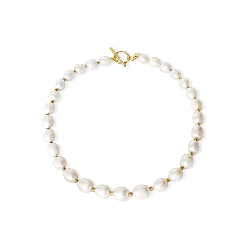 birthstone necklace for mom Beaded 18K Gold Plated Necklace w. Freshwater Pearls