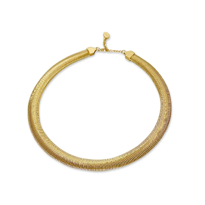 gold charm bracelet with initials Flat Snake 18K Gold Plated Necklace