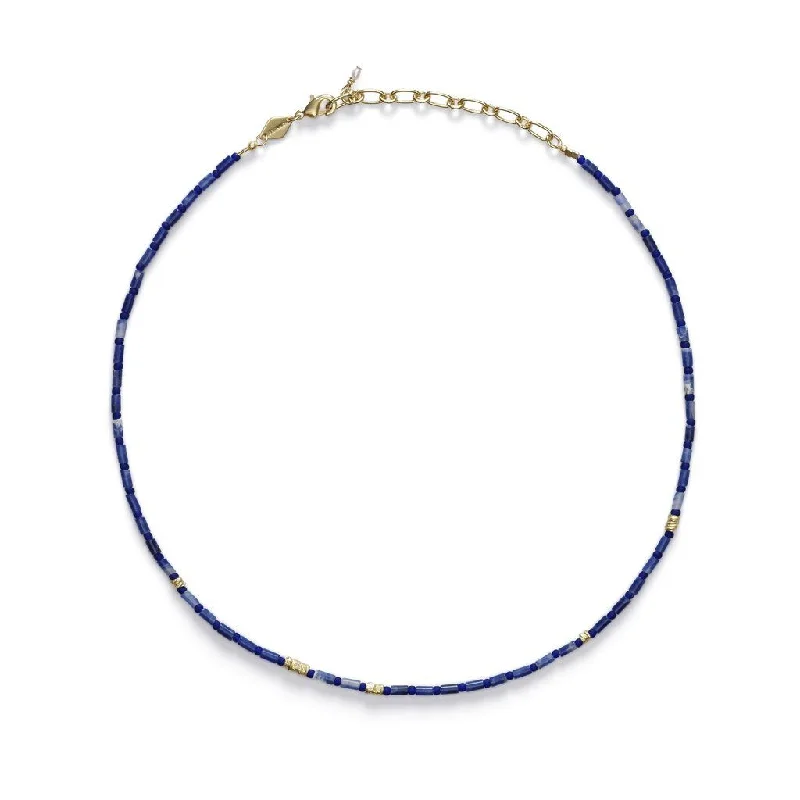 tiny diamond cross necklace Azzurro Gold Plated Necklace w. Blue Beads