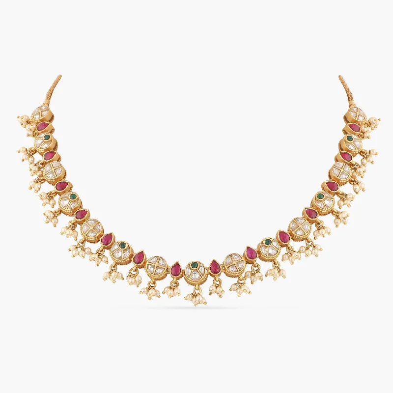 classic diamond solitaire earrings Ardra Gold Plated Jadau Silver Necklace