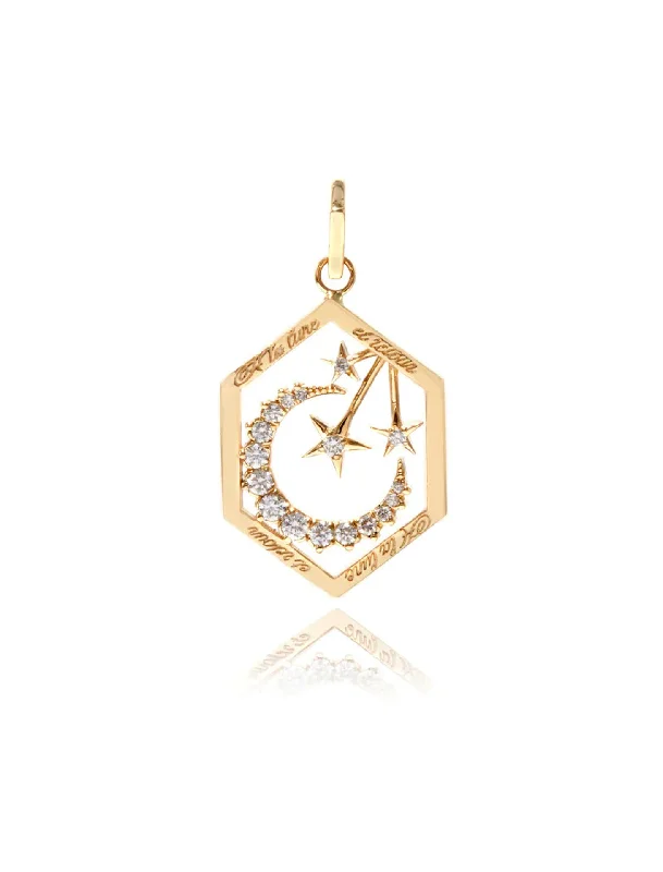 celestial galaxy planet necklace Moon Love Token, 14K Yellow Gold + Diamond Pendant celestial galaxy planet necklace Moon Love Token, 14K Yellow Gold + Diamond Pendant