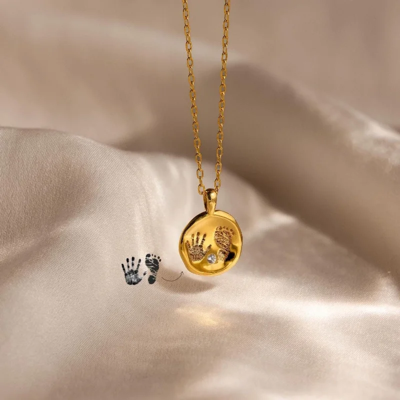 handmade coin pendant necklace Baby Handprint Coin Necklace