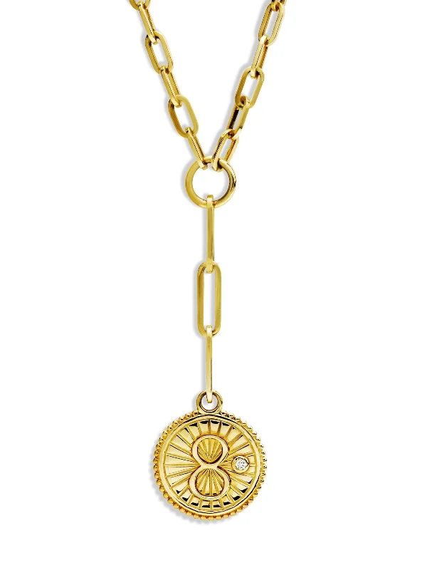 personalized couples necklace gold Baby Karma Medallion On Yellow Gold Refined Clip Necklace personalized couples necklace gold Baby Karma Medallion On Yellow Gold Refined Clip Necklace