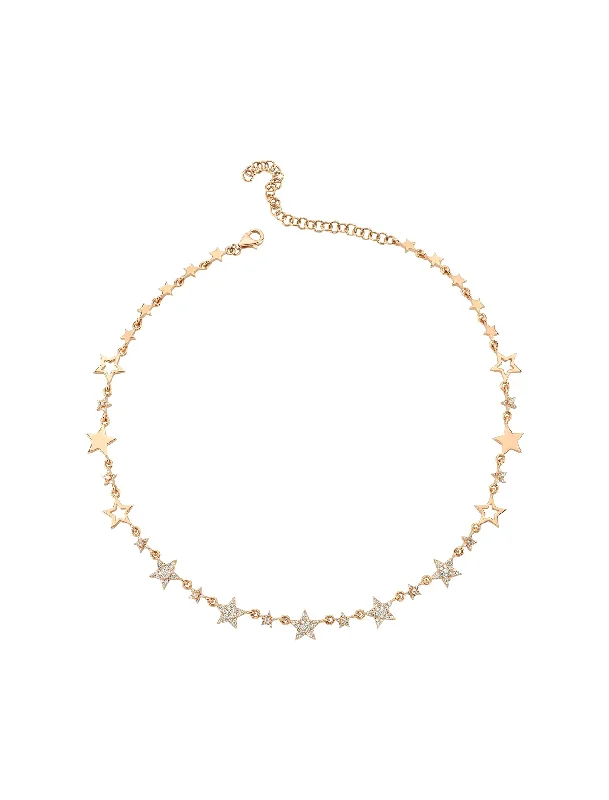 round-cut blue sapphire earrings Sirius Star, 14K Rose Gold + Diamond Choker