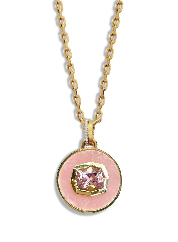 simple crescent moon ring Bejeweled Pink Opal & Tourmaline Yellow Gold Necklace