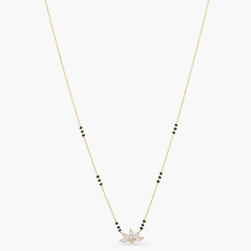oval cut engagement ring platinum Blossom CZ Silver Mangalsutra