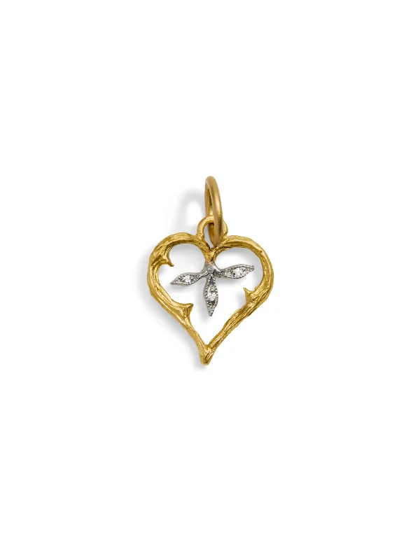 pearl and gold chain earrings Branched Heart Yellow Gold & Platinum Charm