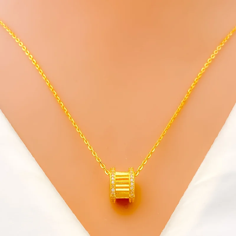 Brilliant Striped 21k Gold Modish CZ Necklace