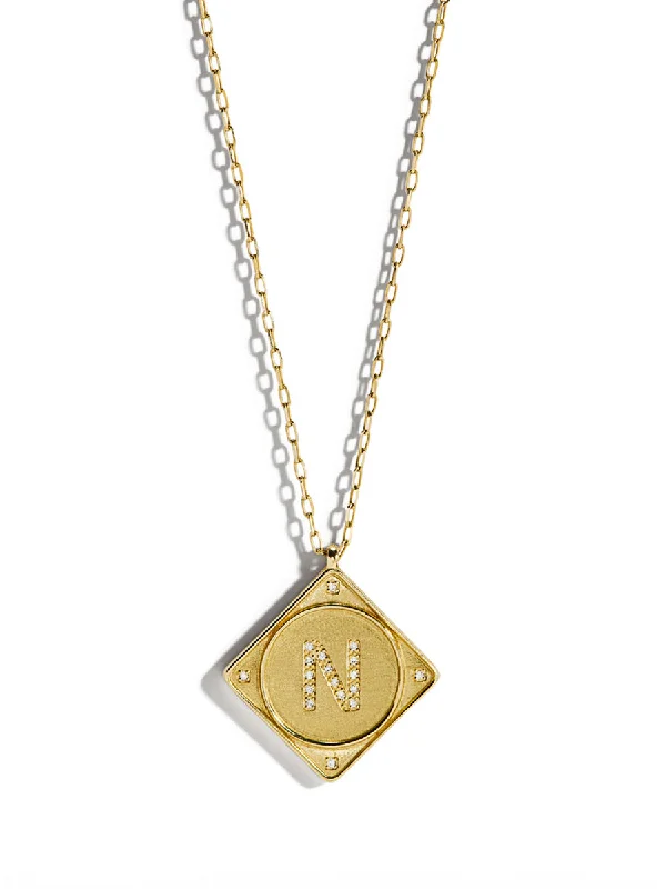 art deco diamond bracelet Bruno Diamond Initial Yellow Gold Long Necklace