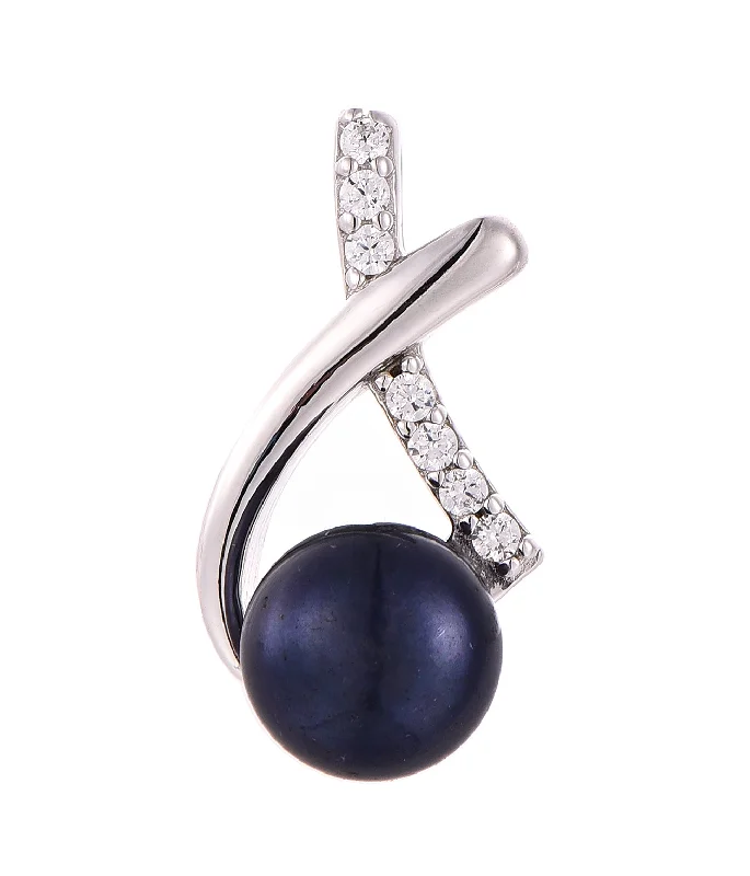 gold-plated figaro chain Casablanca Sterling Silver Black Pearl CZ Necklace