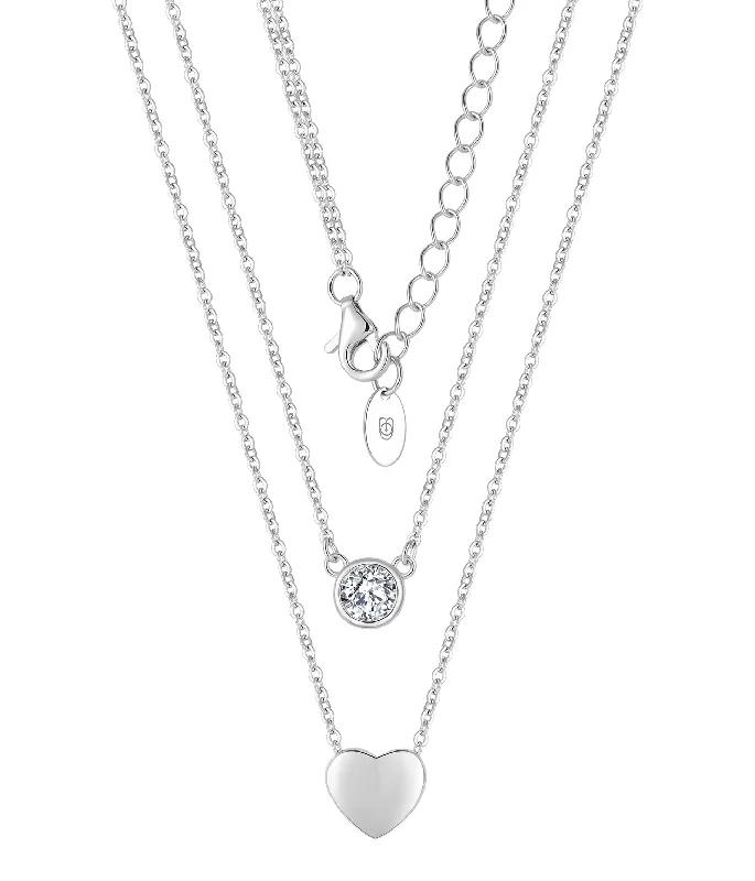 dainty chain bracelet layered Casablanca CZ & Heart Sterling Silver Double Necklace dainty chain bracelet layered Casablanca CZ & Heart Sterling Silver Double Necklace