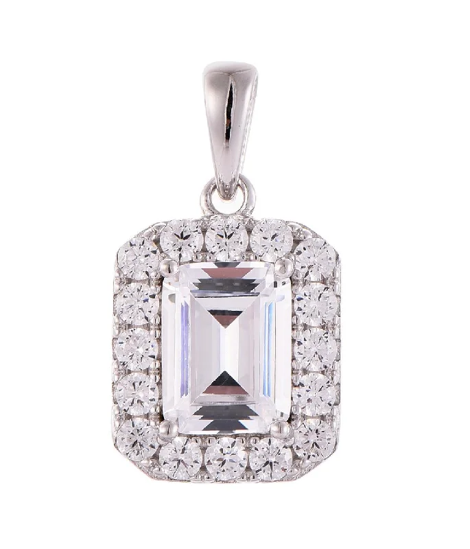 sapphire princess cut ring Casablanca Emerald Cut Sterling Silver Necklace