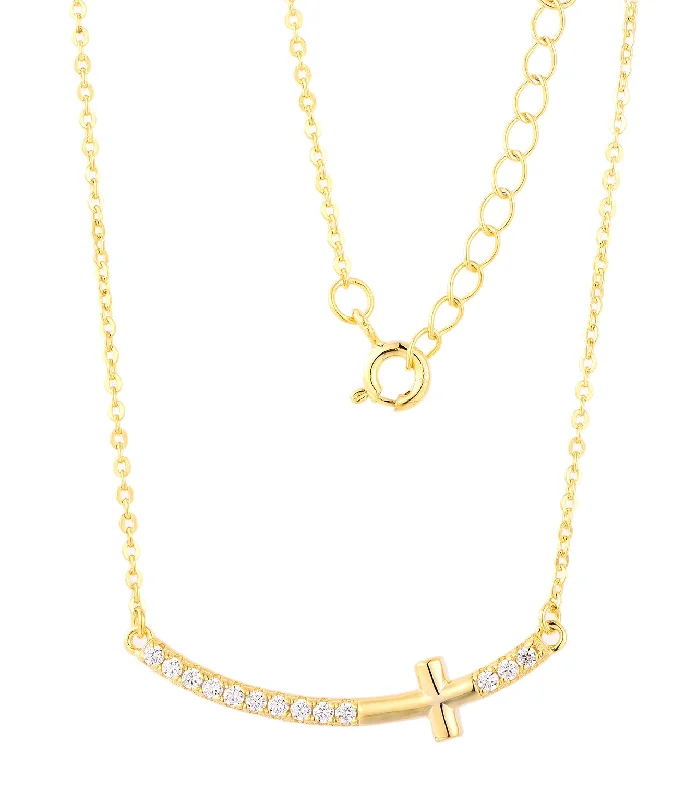 pearl and silver bracelet Casablanca Gold Plated CZ Bar Cross Necklace