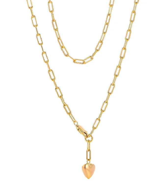 personalized gold bar necklace Casablanca Gold Plated Puffy Heart Link Necklace