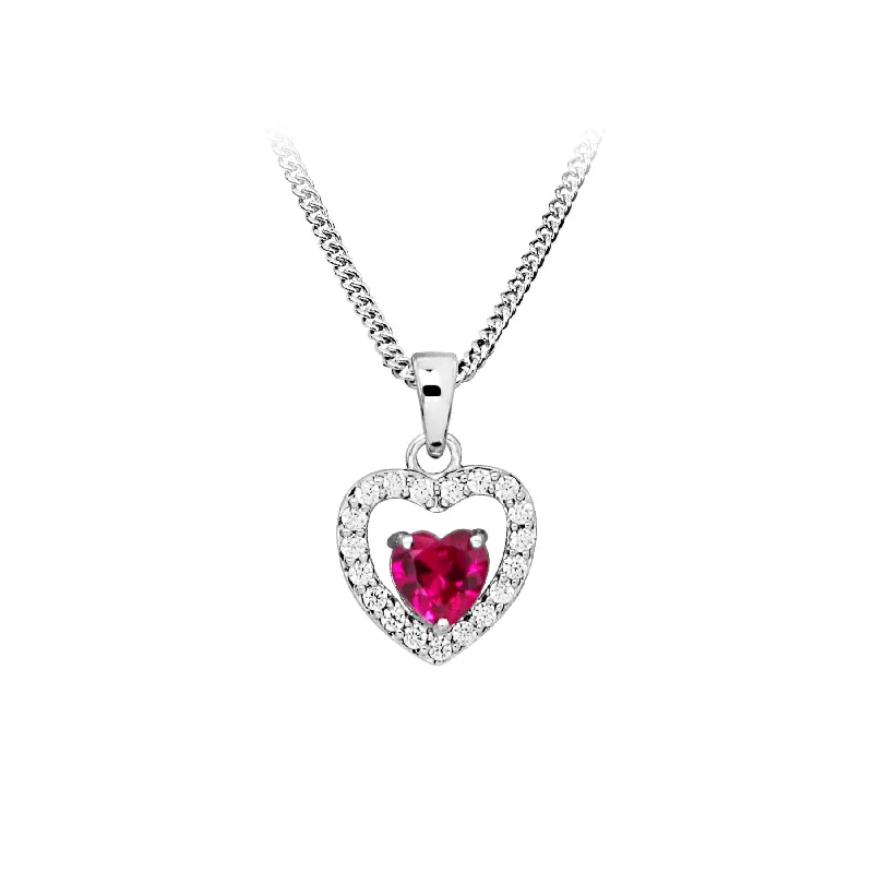 birthstone necklace for mom Casablanca Open Ruby Heart Halo Necklace