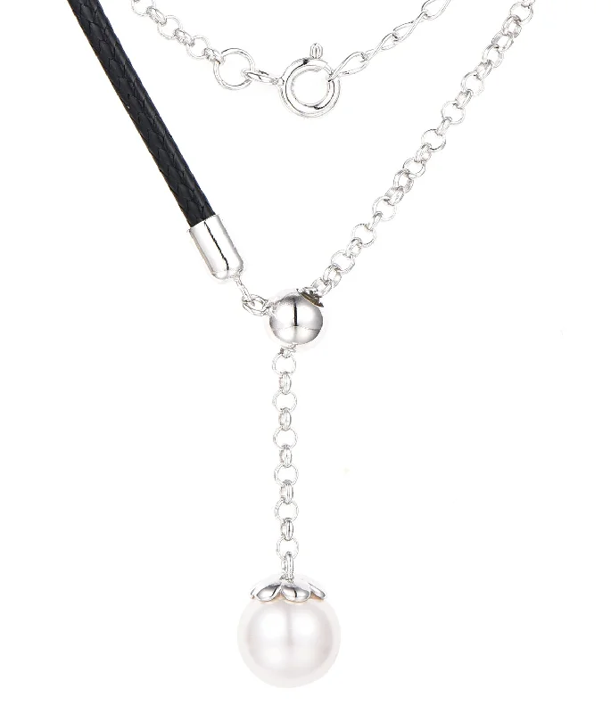 bohemian gemstone choker Casablanca Shell Pearl & Leather Dangle Necklace