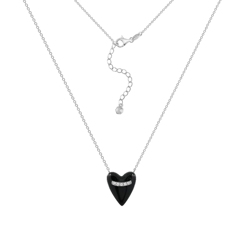 gemstone teardrop earrings Casablanca Silver & Black Heart Necklace