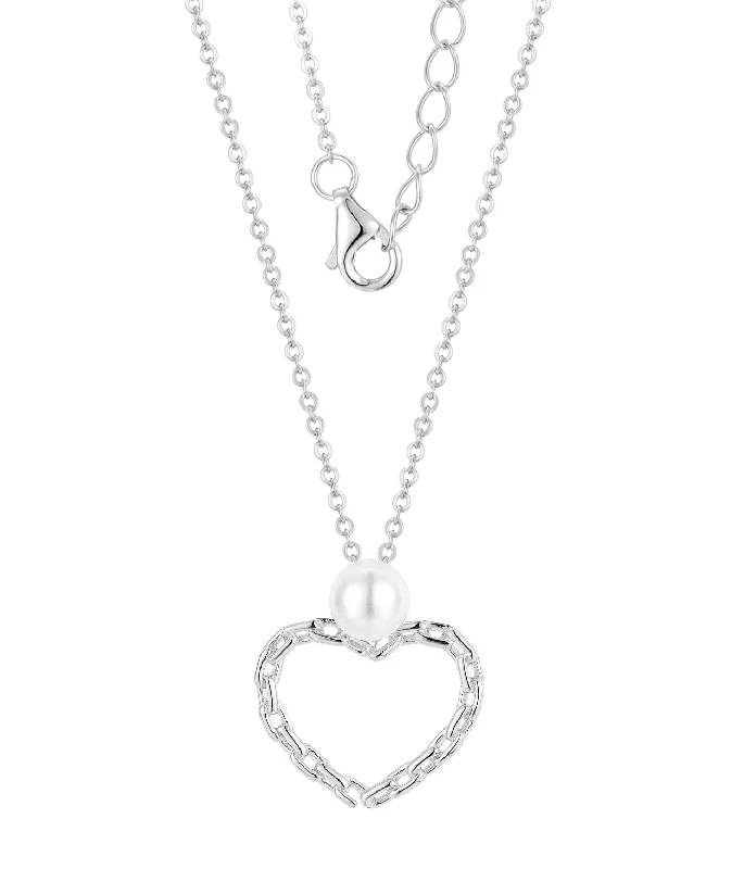 handcrafted opal inlay ring Casablanca Sterling Silver Chain-Link Heart Pearl Necklace