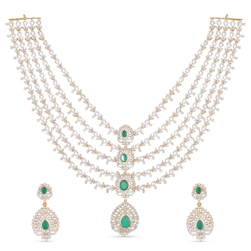 emerald-cut ruby eternity ring Cascading Green Stone Silver CZ Necklace Set