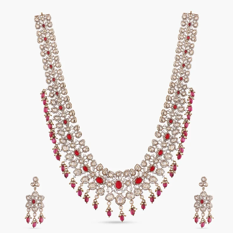 rose gold feather earrings Chaitanya Moissanite Silver Grand Necklace Set