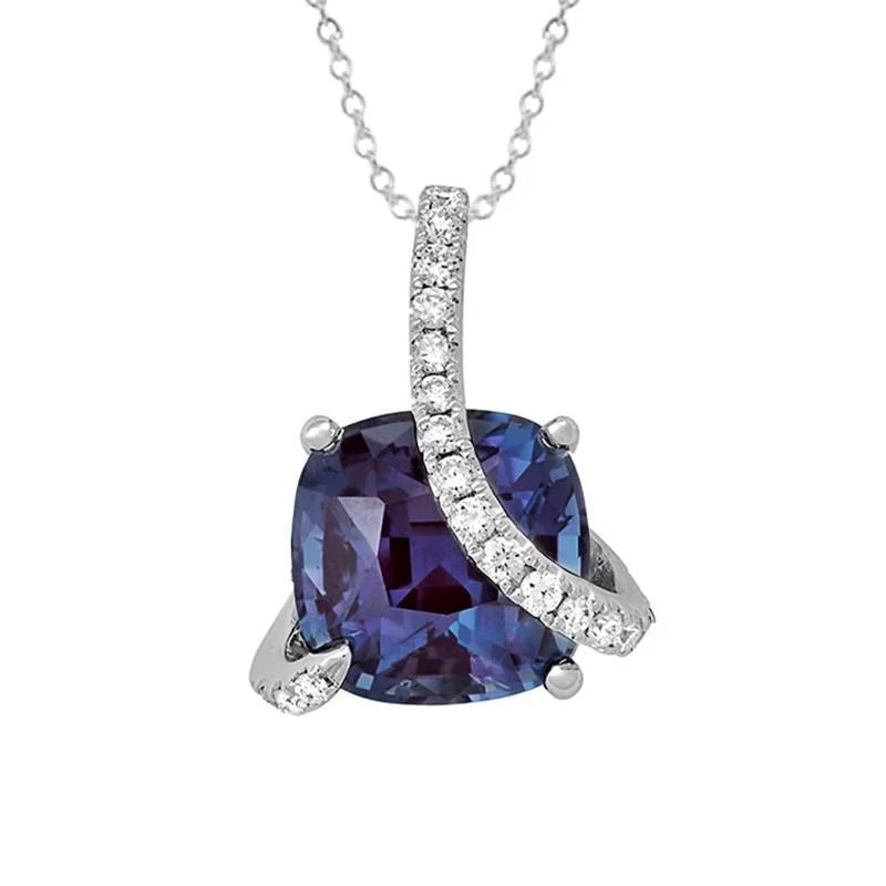 vintage diamond drop necklace CHATHAM LAB GROWN ALEXANDRITE AND DIAMOND NECKLACE