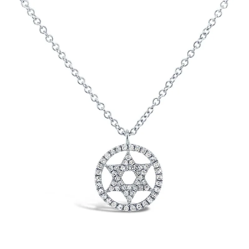 14K White Gold Circle Diamond Star Of David