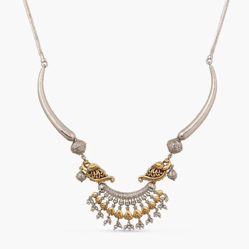 minimal gold ring stack Classic Peacock Oxidized Silver Hasli Necklace