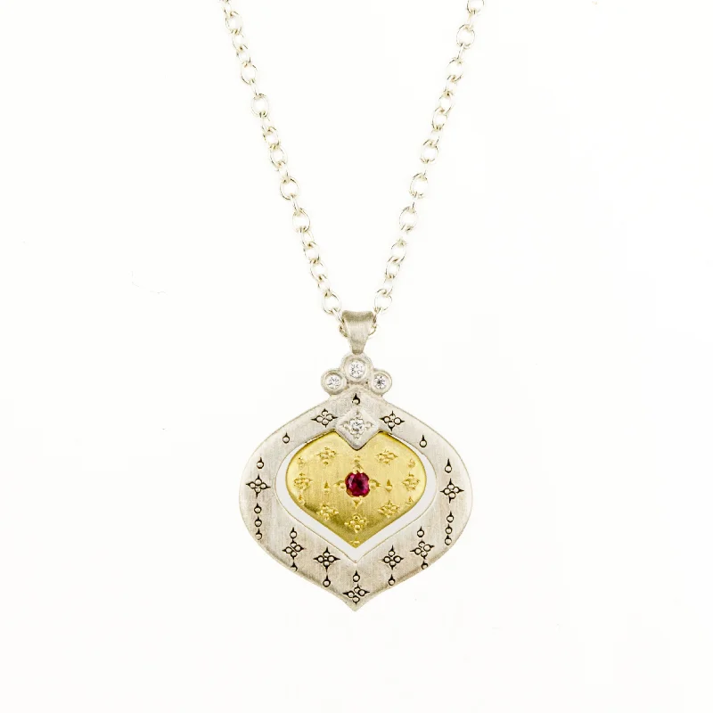thin gold wedding band women Nested Heart Two Tone Pendant