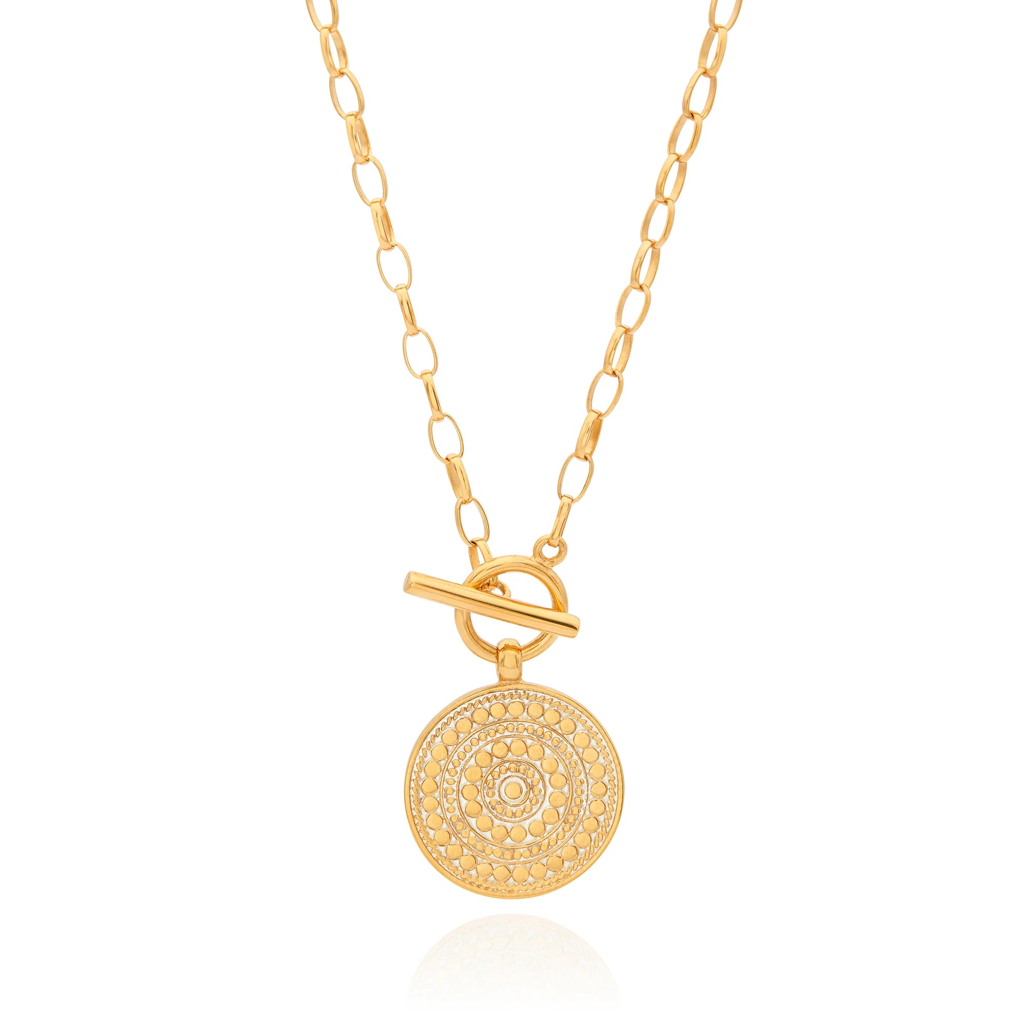 adjustable rope bracelet handmade Classic Dotted Circle Toggle Necklace- Gold