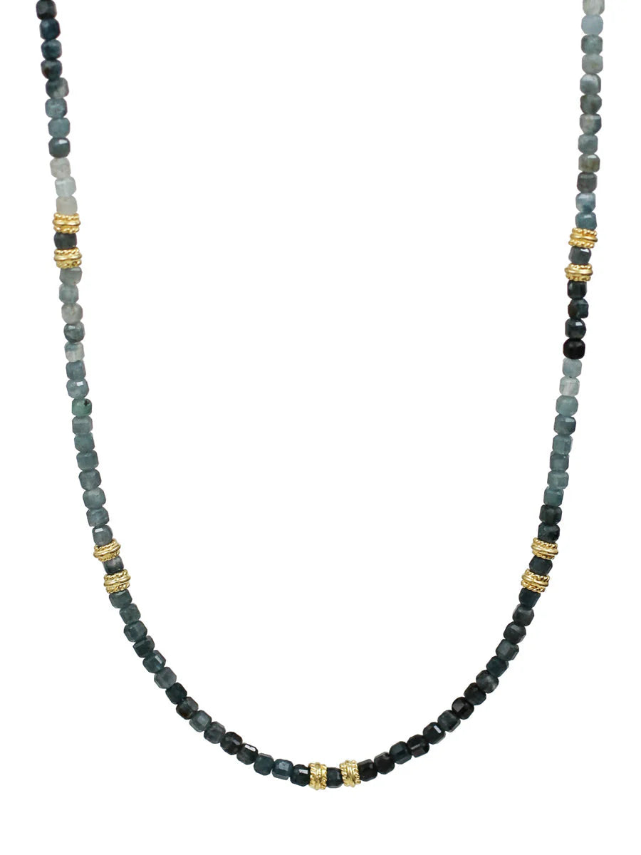 boho tassel earrings handmade Grandidierite Nox Necklace