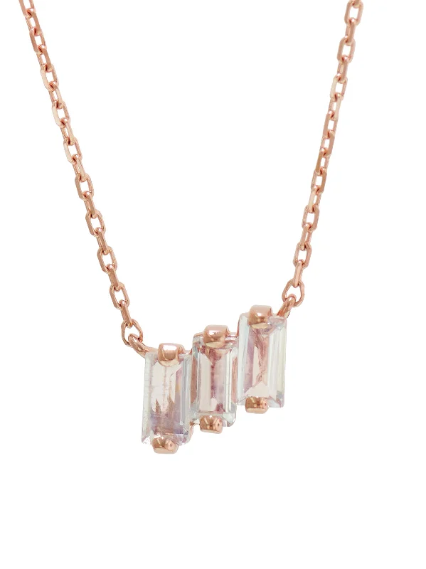 handmade resin flower earrings Three Baguette Rainbow Moonstone Rose Gold Necklace