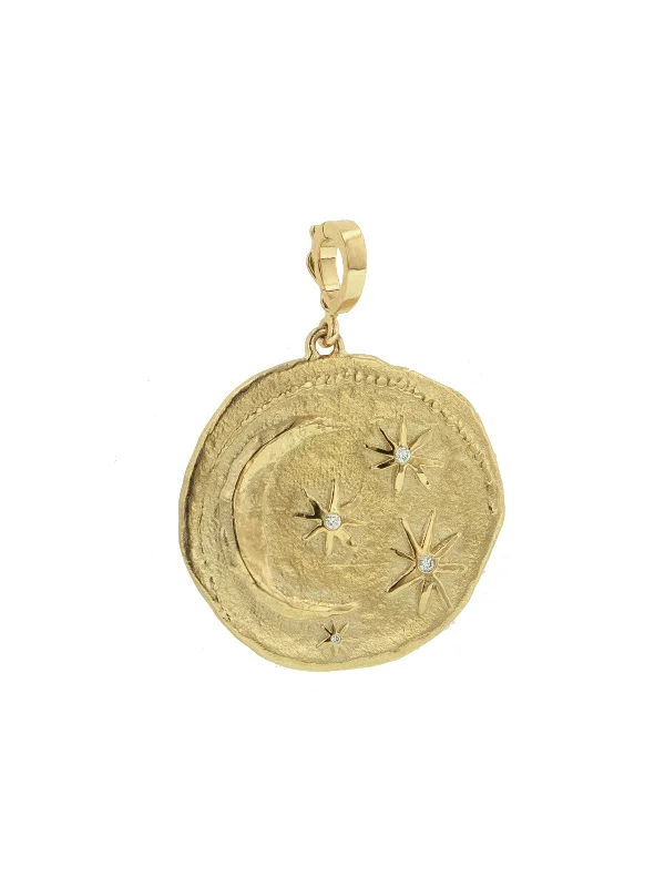 personalized gold bar necklace Diamond Large Cosmic Coin Yellow Gold Charm