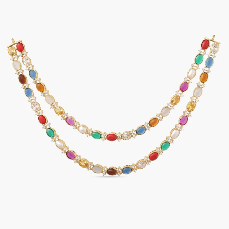 wide gold cuff bracelet Cosmic Navaratna Radiance Layered Silver Necklace