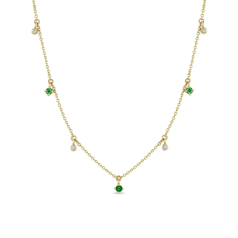 sterling silver charm anklet Dangling Mixed Round Emeralds & Diamonds Necklace