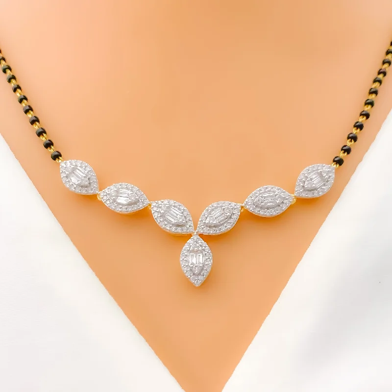 elegant art deco necklace Dazzling Marquise Flower Diamond + 18k Gold Mangal Sutra