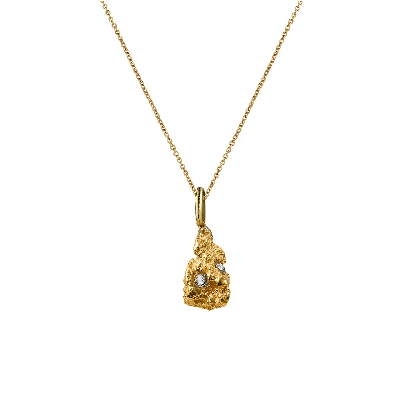 genuine amber pendant necklace Nugget Ocean 9K Gold Necklace w. Diamonds